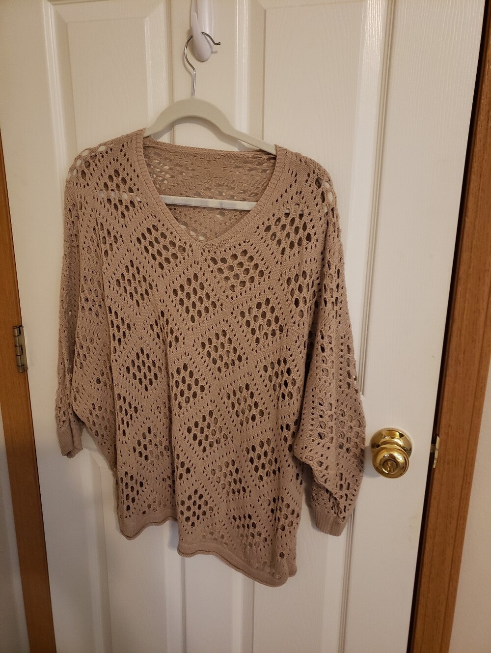 V-Neck Open Knit Sweater - Taupe - Picture 2 of 10